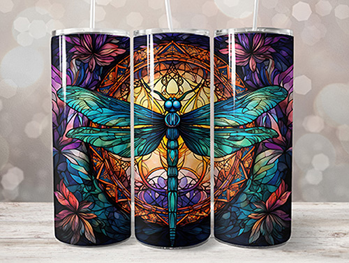 Stained Glass Dragonfly Tumbler- 20oz  Stained Glass Dragonfly Tumbler- 20oz